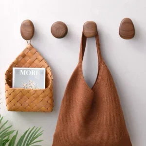 scandinavian solid wood handle clothes hook coat hook wall mounted hook punch free door clothes hanger pebble shape cabinet door